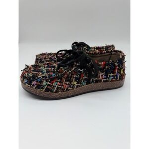 Multi Color Tweed Platform Lace Up Loafers Textured Frayed Edge Shoes 38